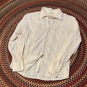 SCULLY | Vintage Western Muted Blush Button-Up Lace Overlay Shirt
